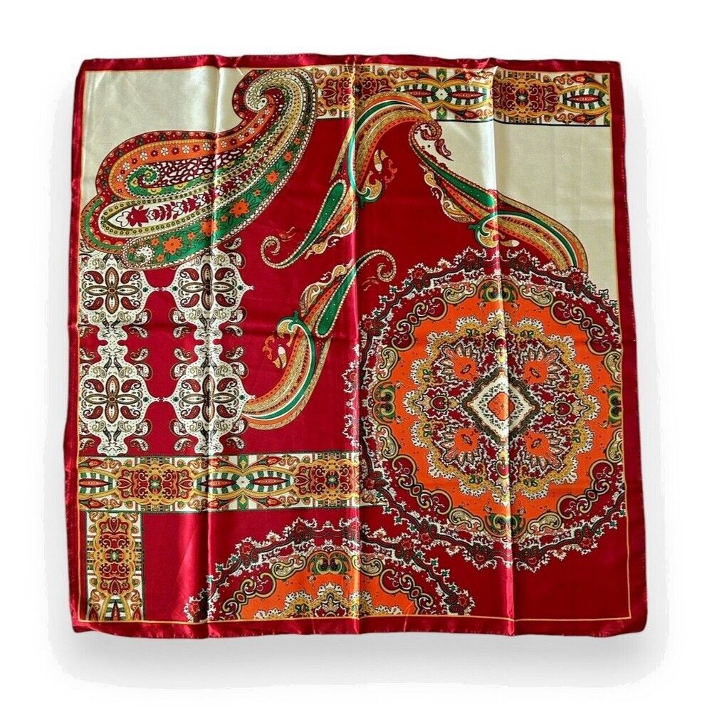 Red & Beige Orange Square Scarf 35” X 35” New Headscarf Scarve